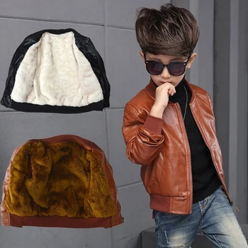Новое поступление, пальто для мальчиков, осень-зима, Модная Корейская детская Плюс Бархатная Утепленная Хлопковая куртка из искусственной кожи для детей от 6 до 15 лет, Горячая