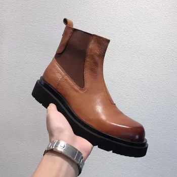 Новые Мужские ботинки Осень-зима, универсальные ботинки из воловьей кожи, модные ботинки ручной работы, ботинки 