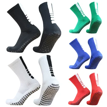Новые Противоскользящие футбольные носки Мужские в вертикальную полоску, горошек, с тремя перекладинами, футбольные носки с захватом