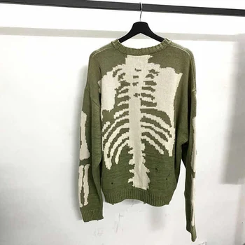 Новый вязаный свитер Kapital Skeleton Bone Для мужчин И женщин, Зеленые свитера для спортзала