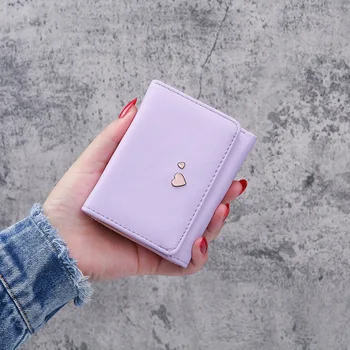 Новый модный женский кошелек с коротким абзацем, мини-студенческий кошелек в форме сердца, однотонный клатч, сумка для карт