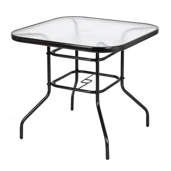 Обеденный стол на открытом воздухе, Квадратный стол из закаленного стекла, Стеклянный стол для сада, набор уличной мебели