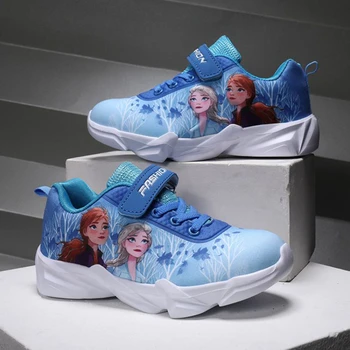 Обувь Disney Frozen для девочек, детская спортивная обувь Принцессы Эльзы, мягкая подошва, весенне-осенняя модная розово-голубая обувь, Размер 25-36