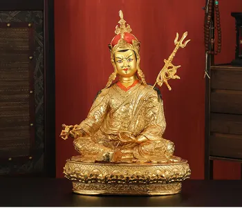Огромный ДОМАШНИЙ зал размером 45 см, эффективная Защита тибетского буддизма, позолоченная статуя будды Гуру Ринпоче Падмасамбхавы