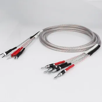 Одна пара Hi-FI посеребренных акустических кабелей Hi-end, провод для акустических систем Hi-fi, Y-образный разъем, кабель для динамиков типа 
