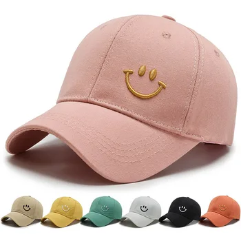 Однотонная кепка для гольфа, женская летняя солнцезащитная шляпа с вышивкой в виде улыбающегося персонажа, Повседневная Регулируемая мужская бейсболка Snapback для гольфа