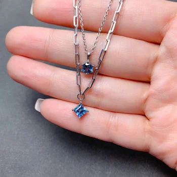 Ожерелье с натуральным топазом, сертифицированное серебро 925 пробы, чистый лондонский синий, товары из женского бутика класса люкс с бесплатной доставкой
