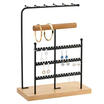 Органайзер для ювелирных изделий, 5-уровневый держатель для ожерелья с деревянной подставкой, стеллаж для хранения ювелирных изделий и дисплей для часов, браслетов, серег