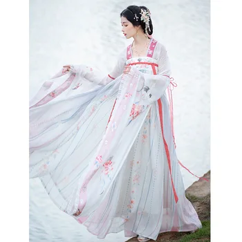 Оригинальное платье принцессы династии Тан WuXinYi, Китайское традиционное платье Hanfu с кружевной отделкой и белым журавлем, платье с большими рукавами