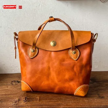 Оригинальные женские сумки из натуральной кожи, ретро-женская сумка-мессенджер, Итальянская импортная повседневная переносная сумка из воловьей кожи