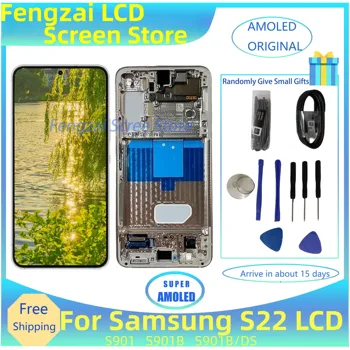 Оригинальный Super Amoled Для Samsung S22 5G S901 901B S901B/DS Дисплей с Сенсорным экраном Дигитайзер В Сборе S22 LCD С задней крышкой