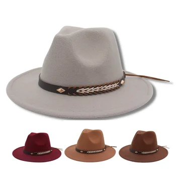 Осенне-зимние Мужские фетровые шляпы, Плетеный пояс, Повседневные женские шляпы, имитация шерсти, Джазовая фетровая шляпа, Ретро-трильби, Британская шляпа с плоскими полями