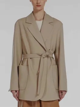 Осень-зима 2023, Женская куртка на шнуровке, Модный V-образный вырез, Длинный рукав, Однотонная Женская Свободная куртка с карманами