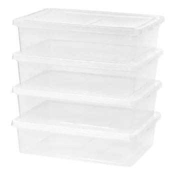 Пластиковый ящик для хранения на 28 Литров под кроватью, прозрачный, набор из 4 домашних контейнеров-органайзеров