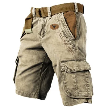 Повседневные ретро-выстиранные Старые пятиточечные брюки, Летние Новые Модные тактические шорты с буквенным принтом, прямые, с несколькими карманами на открытом воздухе