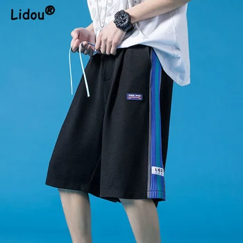 Повседневные спортивные Баскетбольные мужские Свободные шорты с завязками на талии, Новые Летние контрастные цвета, Прямые брюки в гонконгском стиле