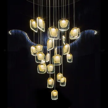 Подвесная Люстра Led Art Освещает Декор комнаты Уникальным дизайном из зыбучих песков, Современными Лестницами, Роскошным Золотым Блеском, Подвесом в фойе виллы