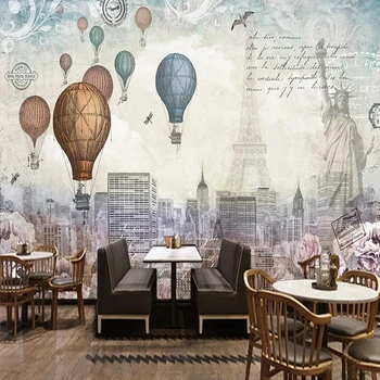Пользовательские 3D обои В Европейском стиле Ретро, Воздушный шар, Железная Башня, Здание, Фотообои, Ресторан, Кафе, Фоновые фрески