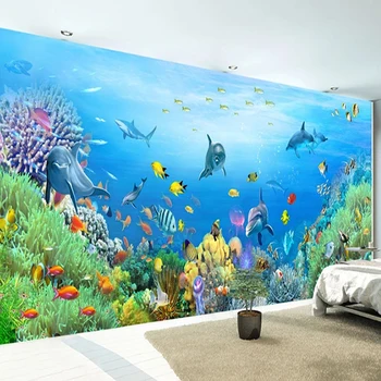 Пользовательские 3D обои Подводный мир Фрески с Дельфинами Тема детской спальни Фоновые наклейки для гостиной отеля 3D Водонепроницаемые