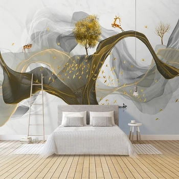 Пользовательские фото 3D обои настенные фрески Золотые линии дыма Современная эстетика фреска Гостиная диван спальня телевизор домашний декор обои