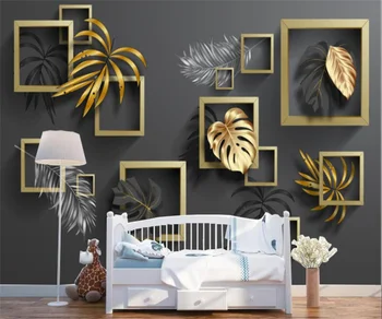 Пользовательские фотообои Скандинавский современный минималистичный золотистые листья тропических растений 3d стерео ТВ фон настенная роспись наклейки на стены
