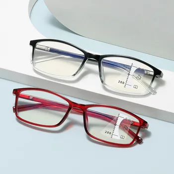 Прогрессивные мультифокальные очки для чтения для мужчин с защитой от синего света, очки для пресбиопии для женщин, диоптрий от + 1,0 до + 4,0