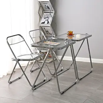 Прозрачный акриловый складной стол высокого уровня внешнего вида, комбинация складного стола и стула, складной стол для спальни в общежитии
