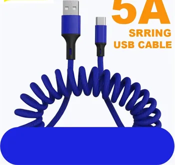 Пружинный кабель USB Type C 5A Быстрая Зарядка Кабели USB C Кабель для передачи данных Type-c Зарядное Устройство USB C для Телефонов Samsung Huawei Xiaomi 1,5 м