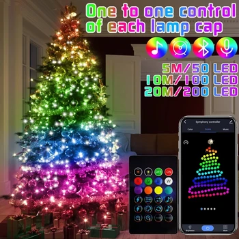 Рождественская Елка RGB Огни Smart Bluetooth Control USB LED Струнная Лампа Наружное Приложение Дистанционное Управление Гирлянда Сказочные Огни Украшения