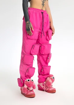 Розовые брюки с карманами Muti для Танцев в стиле Хип-хоп, Крутые уличные брюки с широким вырезом, ослабленные