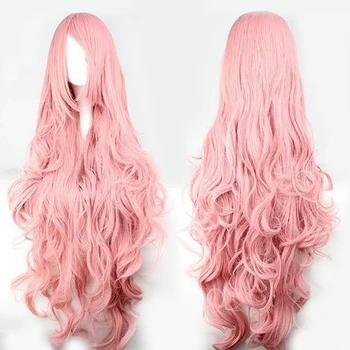 Розовые волосы Синтетические парики Объем воздуха Высокая Температура Мягкие Волосы Шелк Объемные Волосы Длинные вьющиеся Волосы Большой волны Парик Косплей Лолита