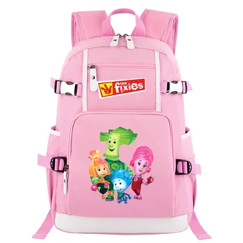 Розовый детский рюкзак с рисунком Фиксиков, Высококачественные школьные сумки для девочек, Студенческий рюкзак, Подростковая сумка для ноутбука, Дорожная сумка