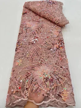 Роскошная 3D Кружевная ткань 2023 Года, Новейшая Дубайская Кружевная ткань из Тюля с бисером, Вышитая Аппликацией, Африканская Нигерийская ткань для Шитья