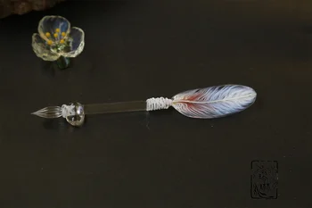 Роскошная Креативная стеклянная ручка Ручной работы Ice Fire, Красочная ручка в форме пера