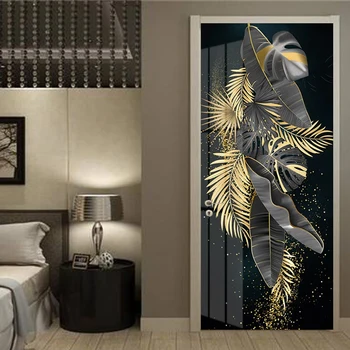 Самоклеящаяся Наклейка На Дверь Современные Роскошные 3D обои с золотым Банановым Листом, Плакат на дверь Гостиной, спальни, Водонепроницаемые 3D Наклейки