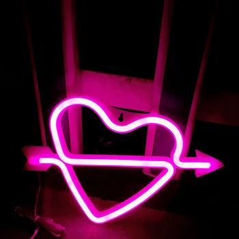 Светодиодная неоновая вывеска в форме сердца, ночные светильники, USB/Работающая на батарейках Лампа для ночного декора На День Рождения, Свадебную комнату, День Святого Валентина