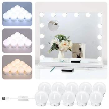 Светодиодные лампочки для зеркала для макияжа USB Hollywood Make up Lamp, Светильники для туалетного столика в ванной, Освещение для туалетного столика с регулируемой яркостью, светодиодный настенный светильник