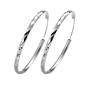 Серьги-кольца из стерлингового серебра 925 пробы Для женщин, простые Круглые серьги Размером 30-60 мм в корейском стиле