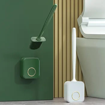 Силиконовый набор для чистки туалета с подставкой, настенный, с длинной ручкой, щетка для чистки зубов, без перфорации