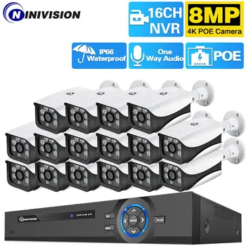 Система видеонаблюдения 4K XMEYE POE IP66 Водонепроницаемая 8-Мегапиксельная Аудио IP CCTV POE AI Камера Безопасности 16CH P2P NVR Комплект Видеонаблюдения