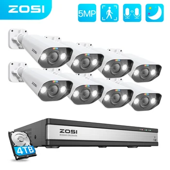 Система видеонаблюдения ZOSI 5MP PoE, 16-канальный 4K NVR, Starlight ночного видения, 2-полосная аудио-IP-камера, комплект для наружного видеонаблюдения