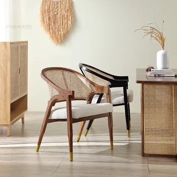 Скандинавские Легкие Роскошные Обеденные стулья из массива дерева, кресло для гостиной, Современный Дизайнерский обеденный стул из ротанга, мебель для отдыха со спинкой