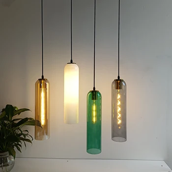 Современная подвесная лампа из зеленого стекла, Белые подвесные светильники в скандинавском стиле, Подвесная Креативная Прикроватная люстра для гостиной