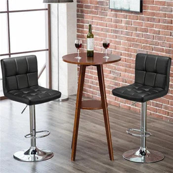 Современные поворотные барные стулья SMILE MART из искусственной кожи с регулируемой средней спинкой, комплект из 2 предметов, черный