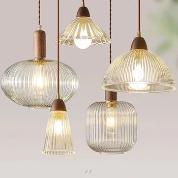 Современный светодиодный стеклянный подвесной светильник из Скандинавской Латуни, деревянный светильник для прихожей, кабинета, прикроватной тумбочки, Столовой, гостиной, Люстры