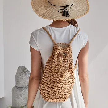 Соломенный тканый рюкзак ручной работы, Модная женская сумка для пляжного отдыха в богемном стиле, Уникальный Новый Повседневный рюкзак Большой емкости, сумка для пикника XA128H