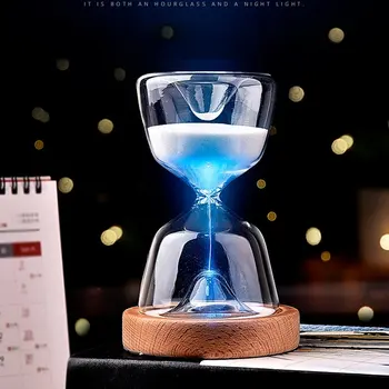 Стеклянные Песочные часы на 15 минут с дистанционно регулируемой подсветкой 12 цветов, Креативные украшения в виде Песочных часов с таймером, Подарочная Декомпрессионная игрушка