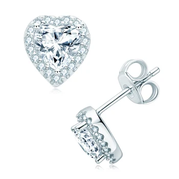 Стерлинговое серебро в форме сердца 5,0x5,0 мм Муассанит Классические серьги-гвоздики Halo С сертификатом GRA Подарок на помолвку