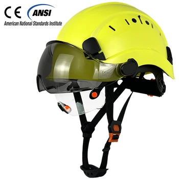 Строительный защитный шлем CE со встроенными защитными очками для инженера, каска из АБС-пластика с козырьком из ПК, ANSI, промышленная рабочая кепка для работы на открытом воздухе