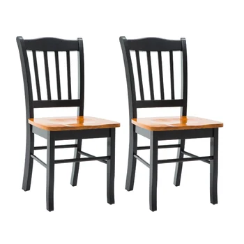 Стулья для столовой из дерева Boraam Shaker - Отделка черный / дуб - Комплект из 2 стульев для столовой